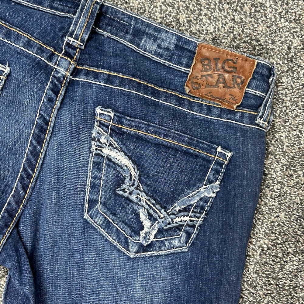 Big Star Rikki Low Rise Jeans Womens 28‎ Blue Denim Embroidered Pockets Cowgirl